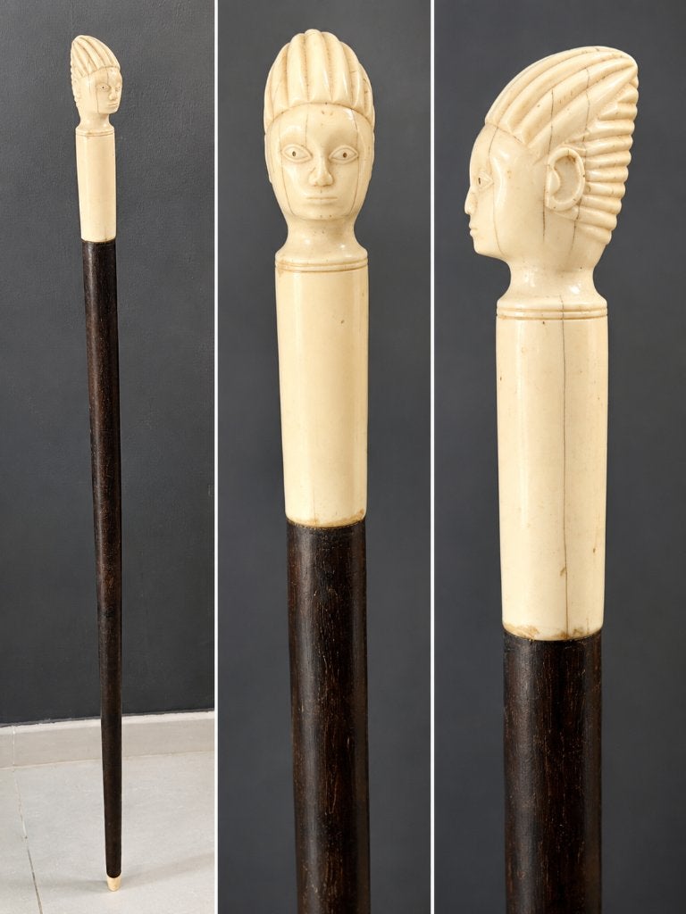Antieke wandelstok met ivoren figuur, Antiek en Kunst, Ophalen