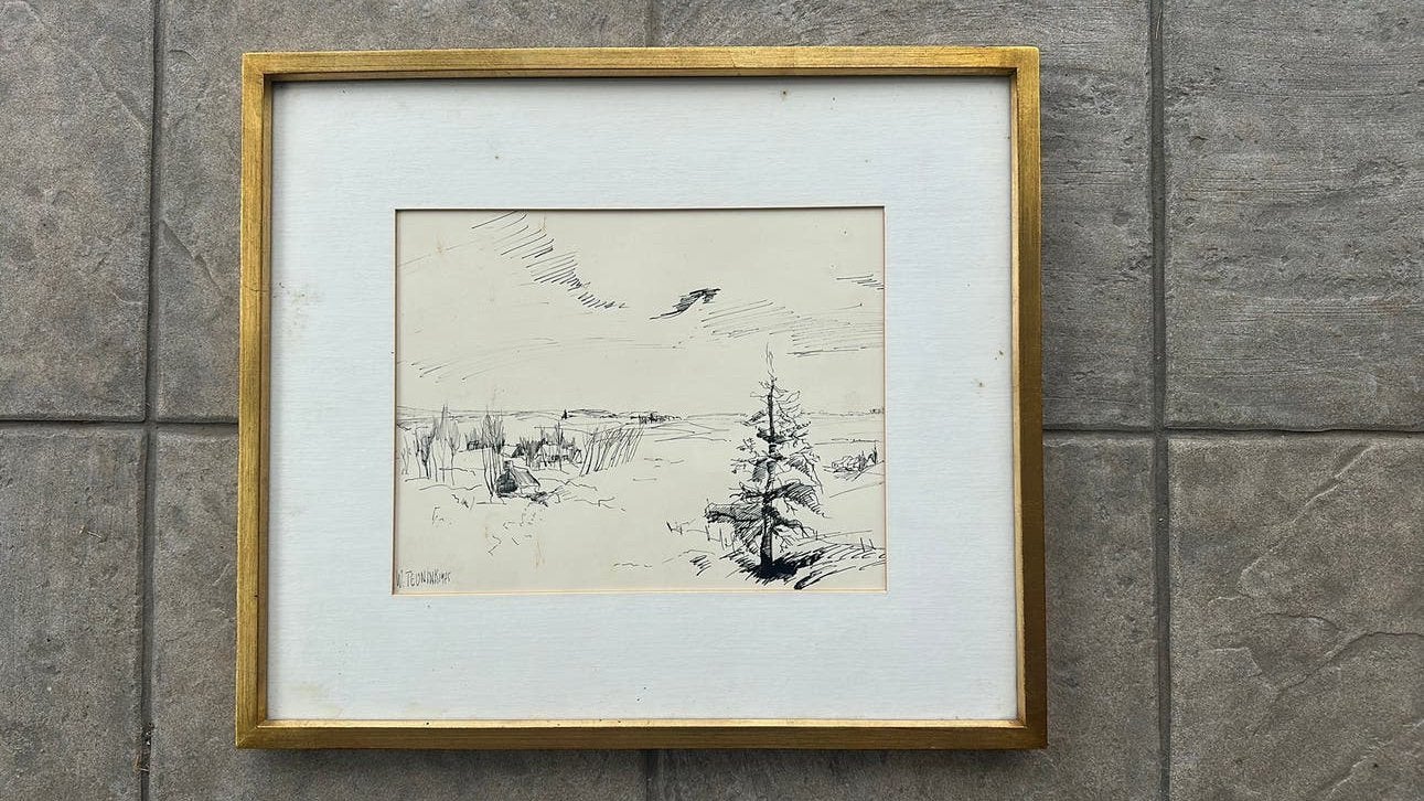 Pentekening Theunynck Walter, Enlèvement, Dessin, Dessin à la plume, Sous verre
