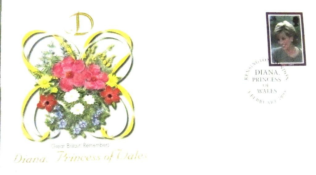 GROTE FDC- PRINSES DIANA MET POSTZEGEL LONDON/KENSINGTON, Ophalen of Verzenden, Gestempeld, Koningshuis