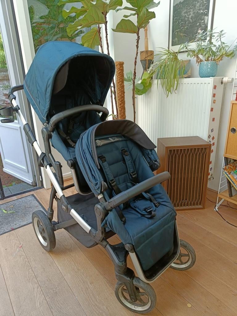 Thule Sleek Navy Blauw - Duo buggy, Kinderen en Baby's, Buggy's, Zo goed als nieuw, Duomodel, Regenhoes, Verstelbare rugleuning