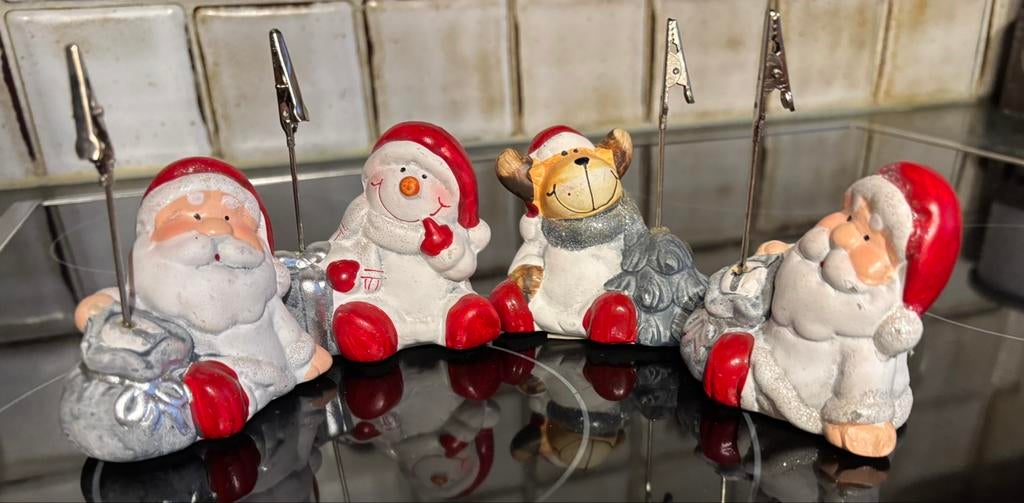 4x porseleinen Kerstfiguurtjes met fotoclip., Ophalen of Verzenden, Gebruikt
