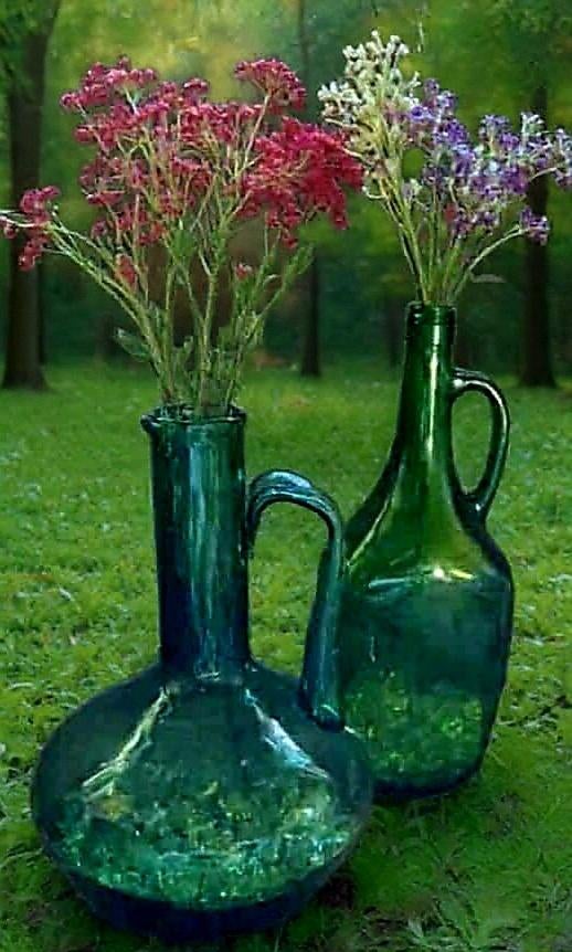 Vases décoratifs anciens avec pierres de verre..., Neuf, Moins de 50 cm, Enlèvement ou Envoi, Verre