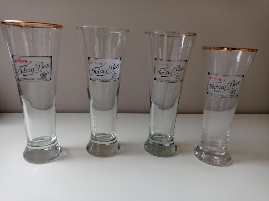 4 hoge bierglazen van Tuborg, Enlèvement ou Envoi, Utilisé, Verre à bière