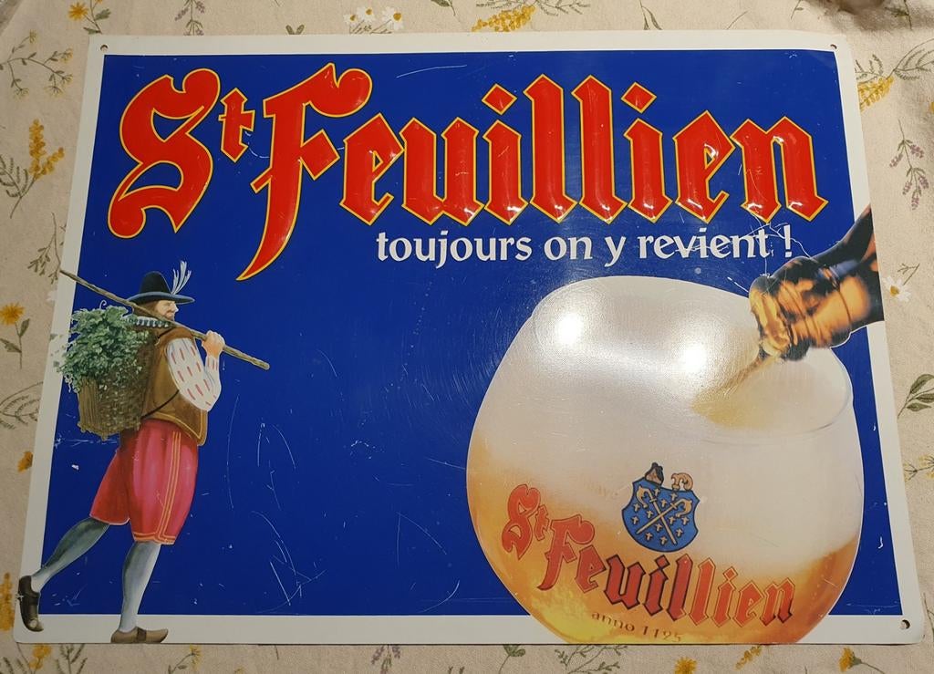 Ancien panneau d'affichage en métal - Saint-Feuillien -, Collections, Enlèvement ou Envoi, Utilisé, Panneau, Plaque ou Plaquette publicitaire
