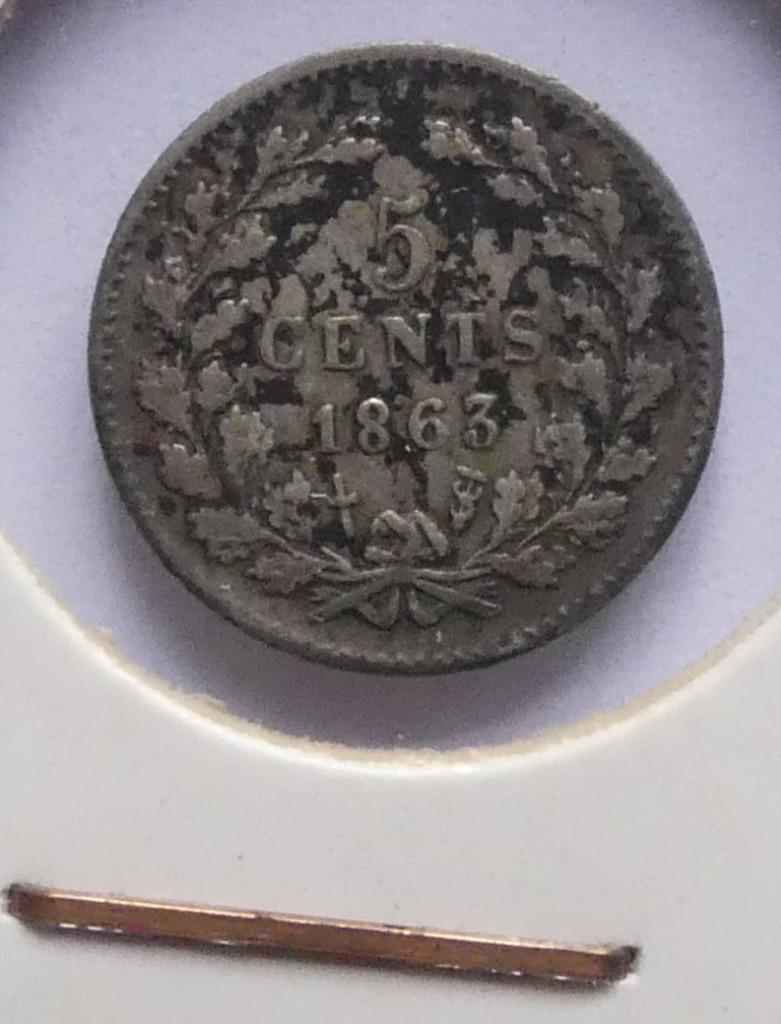 Nederlandse munt van 5 cent 1863 - Zilver, Koning Willem III, Zilver, Ophalen of Verzenden, Losse munt