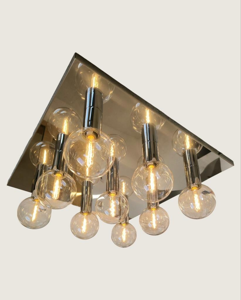 Plafondlamp in chroom en glas van Motoko Ishii voor Staff 70, Ophalen of Verzenden, Gebruikt, Glas