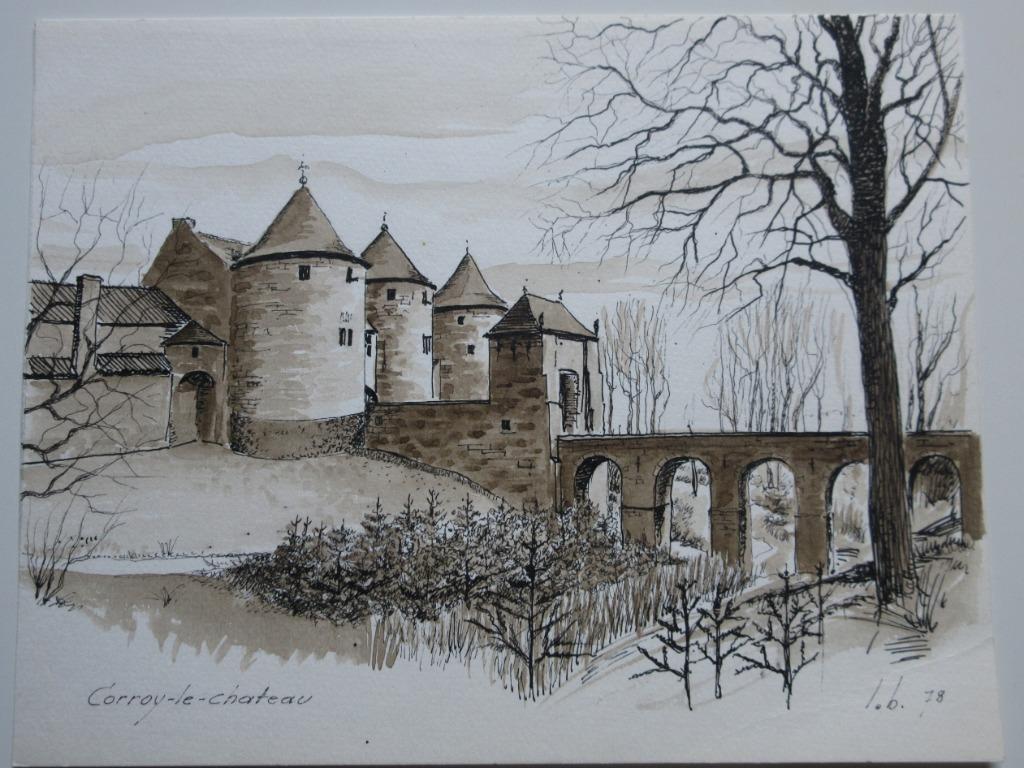 Pentekening " Corroy le Chateau" door L. Boschmans, Antiek en Kunst, Ophalen of Verzenden