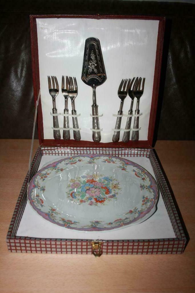 La S. Marco 1 porseleinen gebakschaal, 6 verzilverde gebakvo, Antiek en Kunst, Ophalen of Verzenden