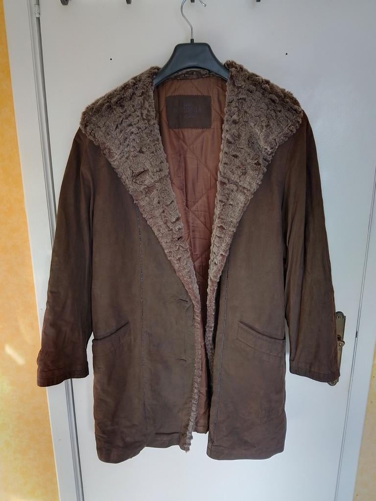 Veste hiver femme brun faux daim avec col en fausse fourrure, Taille 42/44 (L), Enlèvement ou Envoi, Baronia, Brun