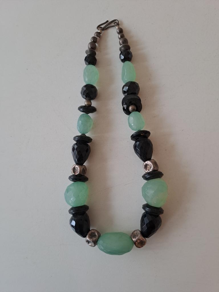 collier agaat, git en zilver, Bijoux, Sacs & Beauté, Enlèvement ou Envoi, Comme neuf, Vert, Pierre ou Minéral