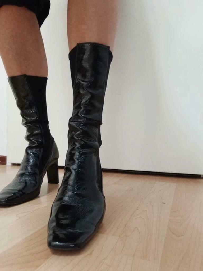 Livraison gratuite Black Party 90s Vintage Block Heel Boots, Comme neuf, Bottes hautes, Noir, Envoi