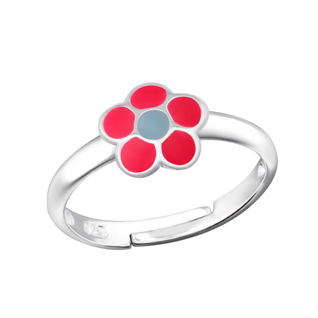 Bague pour enfant ajustable en argent rose et fleur bleue, Enlèvement ou Envoi, Neuf, Bague