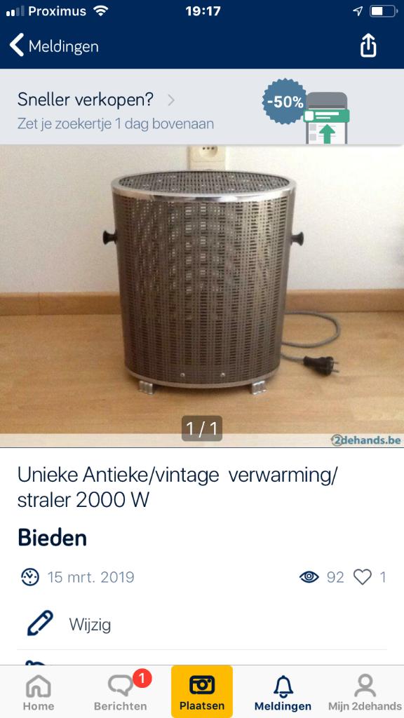 Vintage straalkachel zeer oud 2000W, Antiek en Kunst, Ophalen