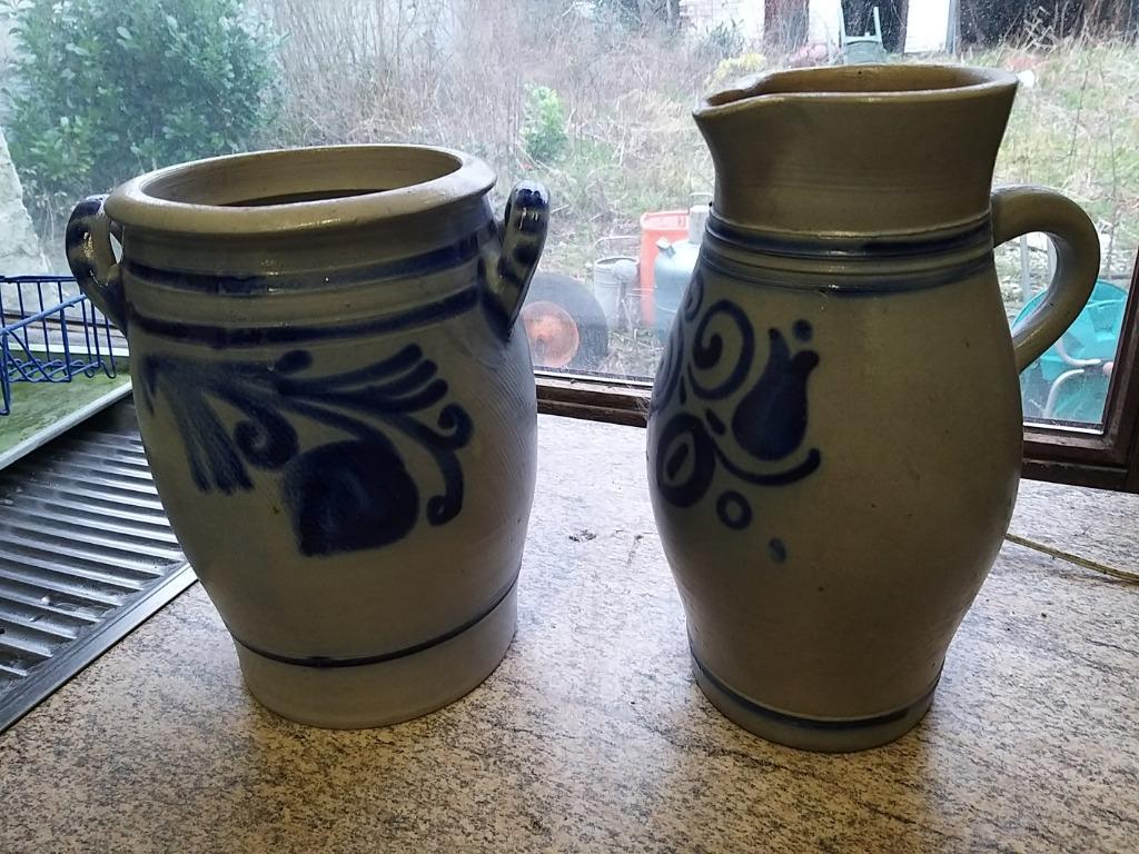 Pots en grès gris-bleu, Enlèvement, Comme neuf, Bleu