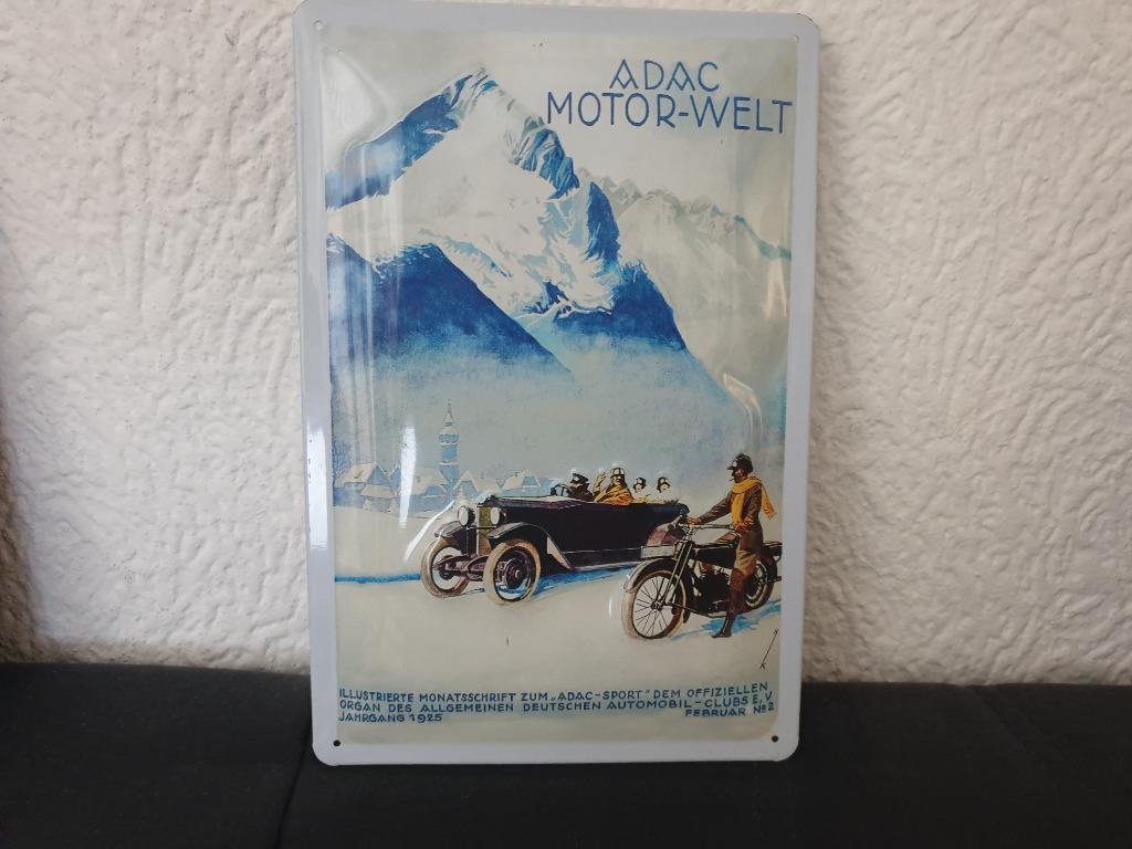 Reclamebord 20x30cm ADAC MOTOR-WELT, Ophalen of Verzenden, Zo goed als nieuw, Reclamebord