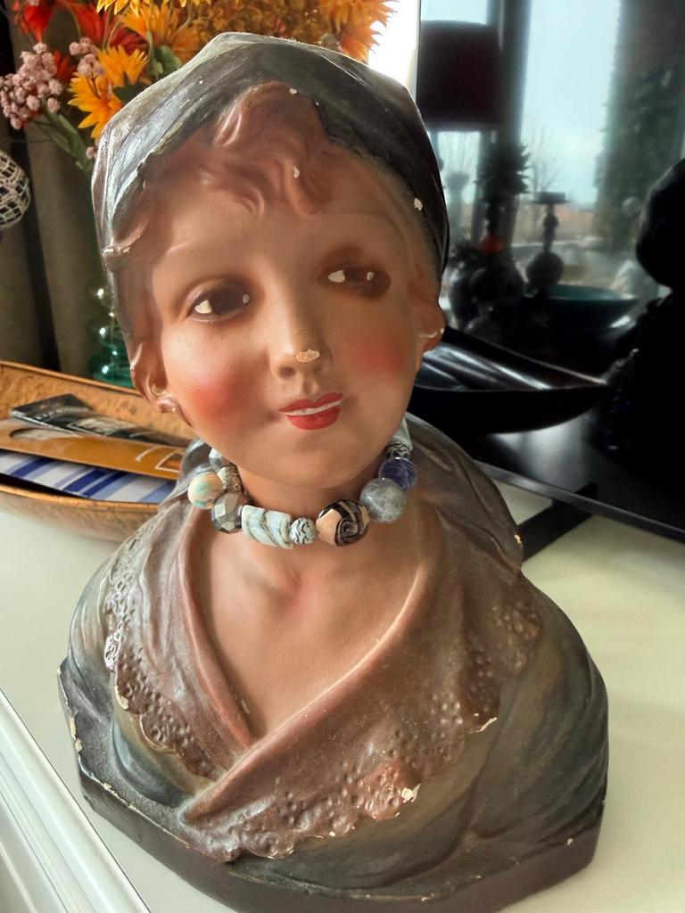 Antiek gips beeld buste gemerkt, Antiek en Kunst, Verzenden