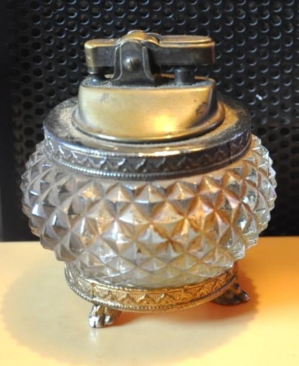 briquet de table vintage metal et verre moulé, Enlèvement ou Envoi, Utilisé, Briquet
