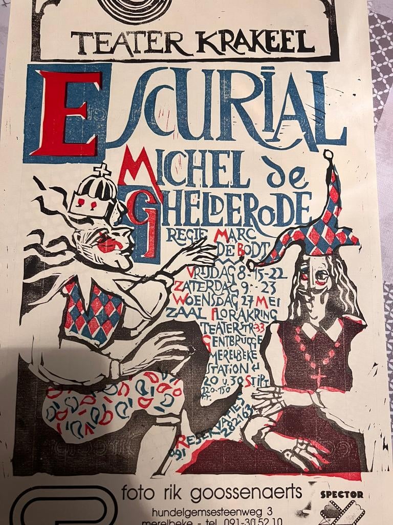 Vintage Poster Teater Krakeel Escurial Michel De Ghelderode, Rechthoekig Staand, Deurposter of groter, Ophalen of Verzenden, Zo goed als nieuw