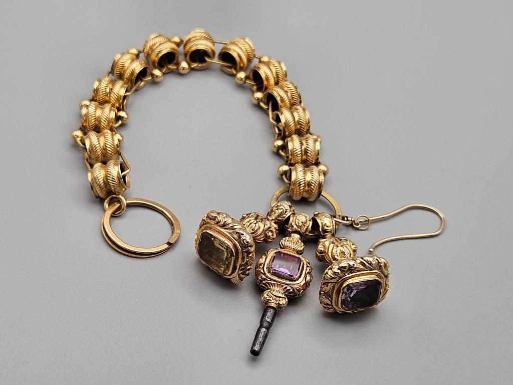 Collier en or victorien ancien, vers 1850, avec pierres préc, Enlèvement ou Envoi, Or, Collier, Avec pierre précieuse