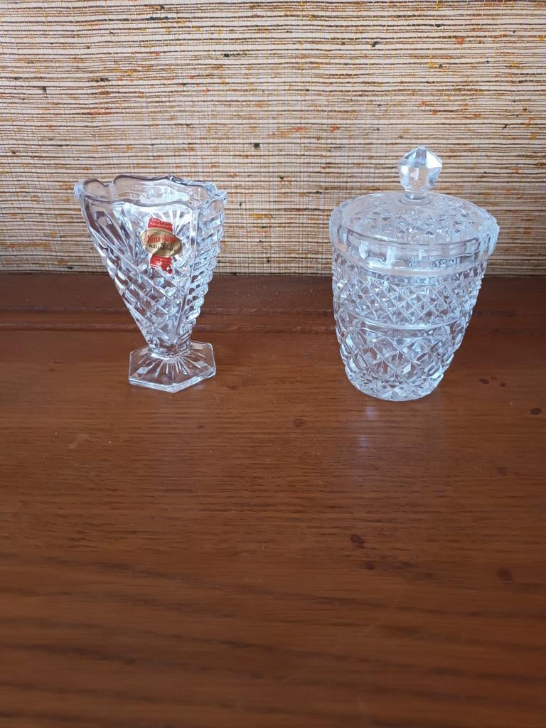 Bonbonnière et petit vase en cristal., Antiquités & Art, Antiquités | Verre & Cristal, Enlèvement
