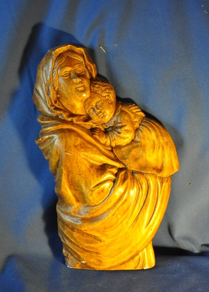 vierge a l'enfant murale en platre peint, Antiquités & Art, Antiquités | Objets religieux, Enlèvement ou Envoi