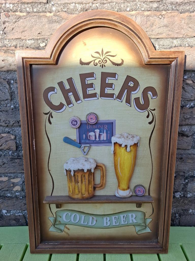 Houten pubbord Cheers Paulaner bier, Verzamelen, Biermerken, Nieuw, Reclamebord, Plaat of Schild, Overige merken, Ophalen of Verzenden