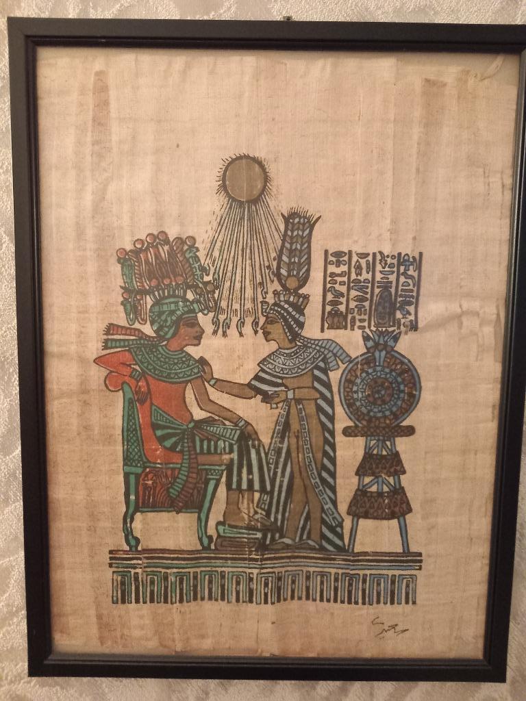 Egyptische papyrus van koning Toetanchamon & Koningin Ankhes, Antiek en Kunst, Ophalen