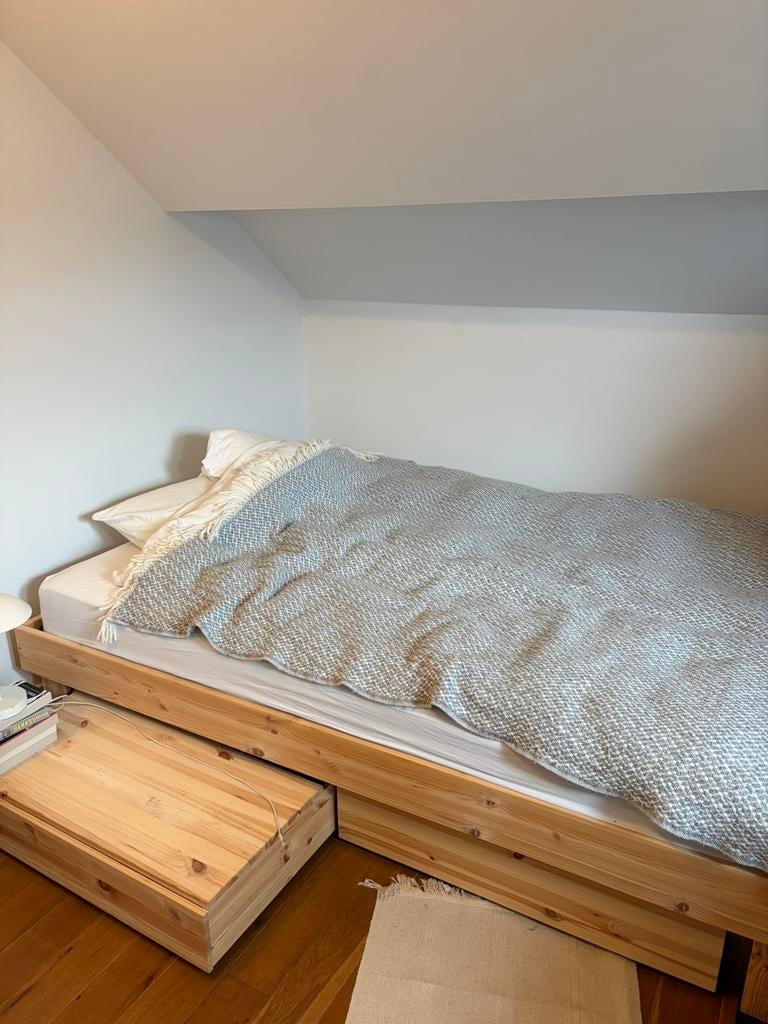 Twepersoonsbed - Double bed with mattress - IKEA Glamberget, Enlèvement, Comme neuf