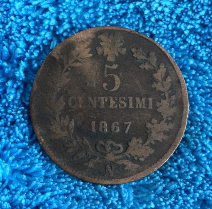 Italië : 5 centesimi 1867 - Vittorio Emanuele II RE d’Italia, Postzegels en Munten, Ophalen of Verzenden, Italië