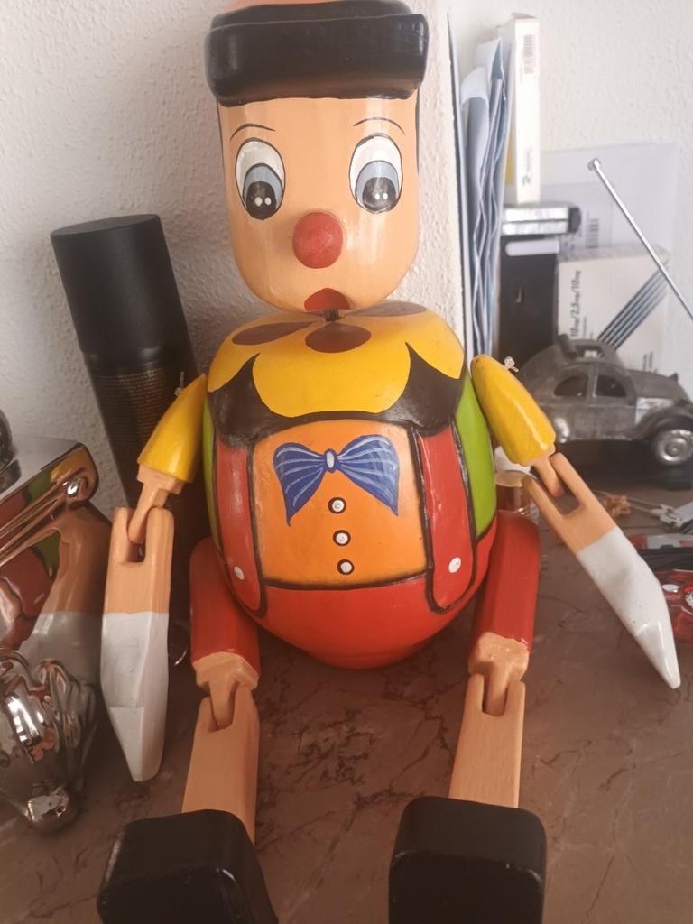 1 vintage Pinocchio H34 spaarvarken, houten speelgoed, Ophalen, Gebruikt