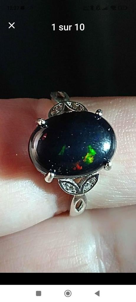 Bague en argent massif avec grande opale noire d'Éthiopie, Bijoux, Sacs & Beauté, Bagues, Neuf, Femme, Argent, Argent, Avec pierre précieuse