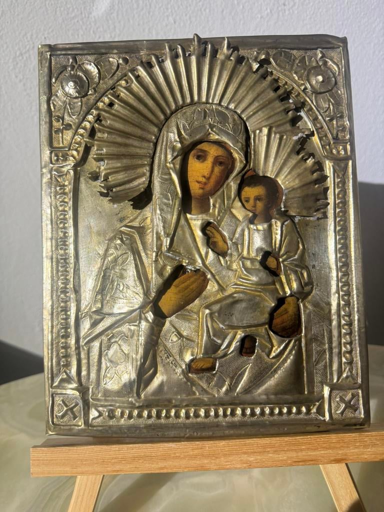 antiek Russisch-orthodox icoon., Antiek en Kunst, Antiek | Religieuze voorwerpen, Ophalen of Verzenden