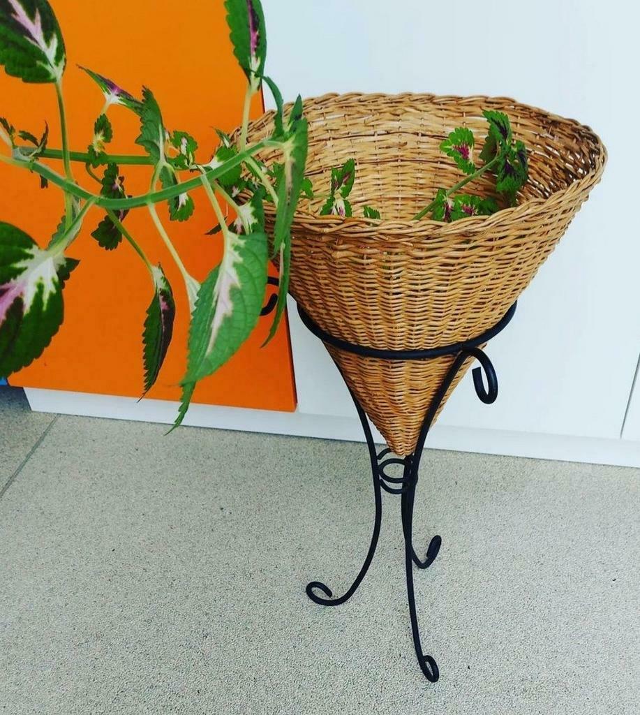 Rotan plantenstaander metalen onderstel, Ophalen of Verzenden