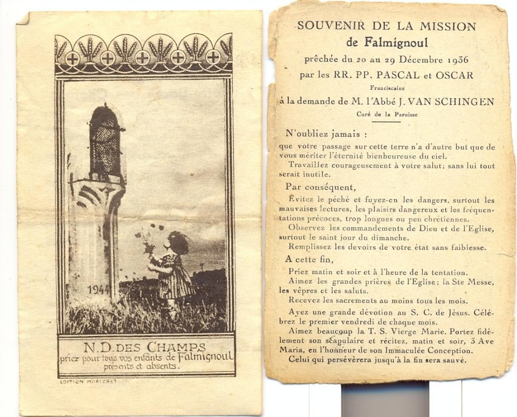 Souvenir de mission – Falmignoul – 1945 – ND des Champs, Enlèvement ou Envoi, Utilisé, Christianisme | Catholique