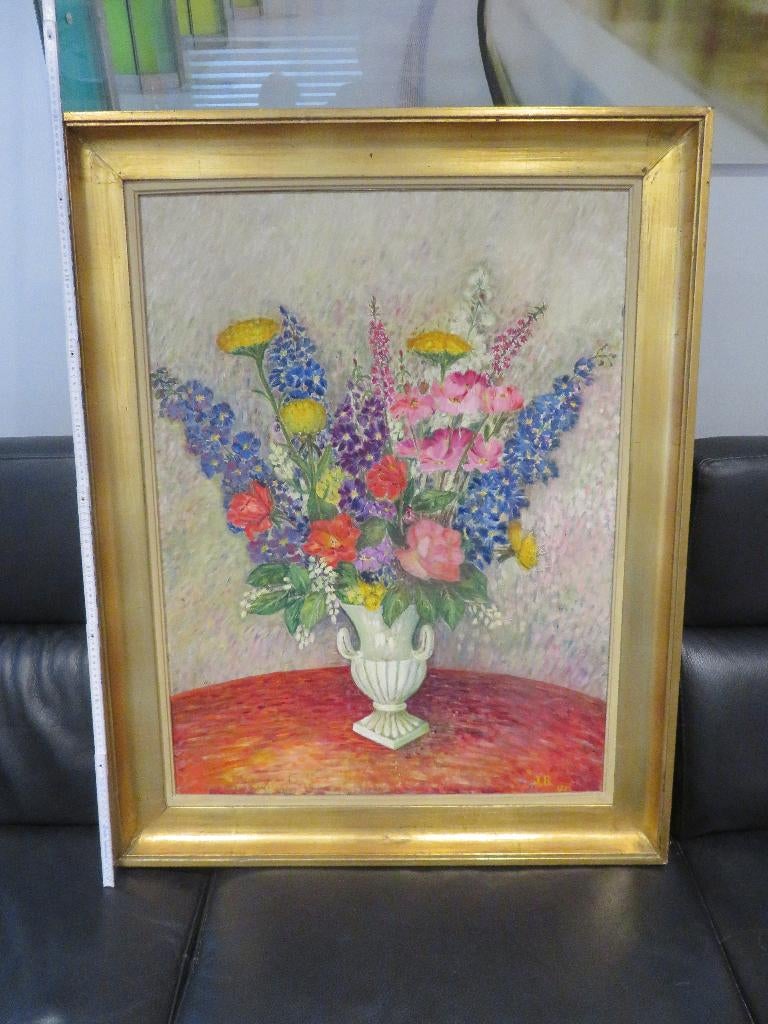 Groot schilderij "Bloemen" Jeanne Baekelandt Leon de Smet, Antiek en Kunst, Ophalen