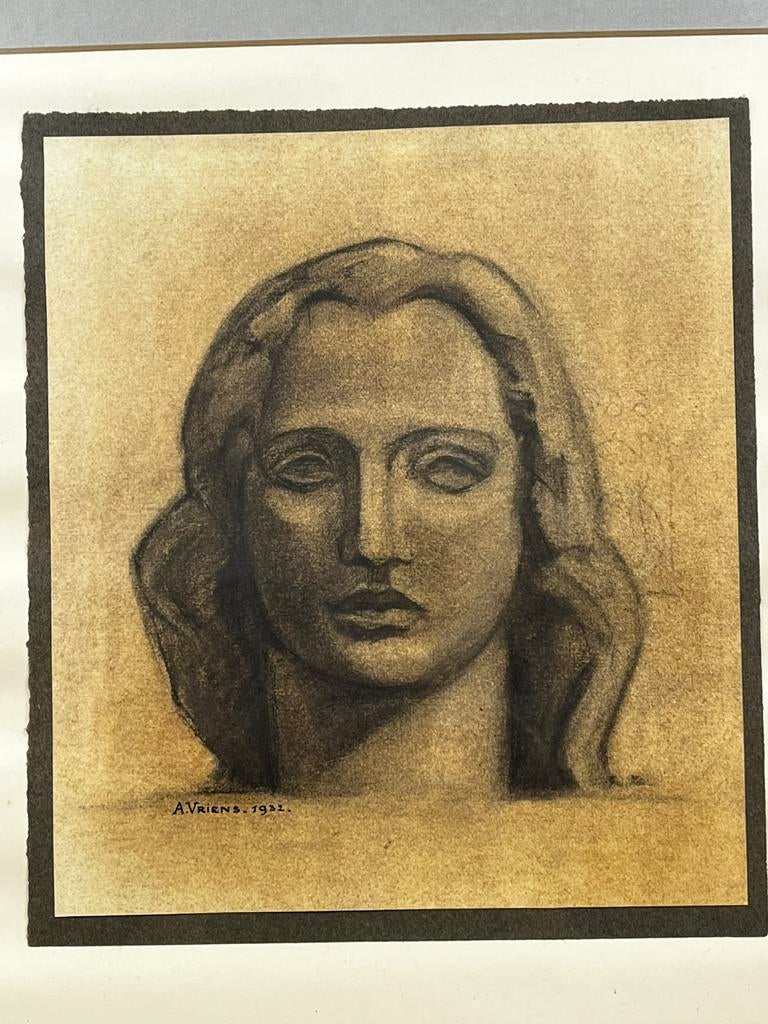 1932 Antoine VRIENS houtskool pastel animisme portret kop, Antiek en Kunst, Ophalen of Verzenden