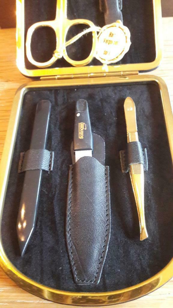 Vergulde NAGELSET... etui in kalfs leder🐞*CADEAU*., Enlèvement ou Envoi, Neuf, Noir, Mains et Ongles
