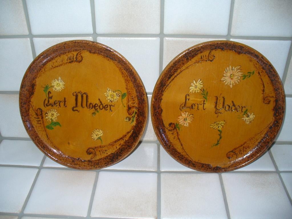 2 Zeer oude houten schilderijen, handgemaakt, Ophalen of Verzenden