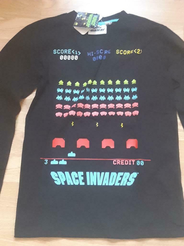 bloes/shirt lange mouw-146/152-zwart met "fluo"opschrift-NIE, Enlèvement, Neuf, Garçon ou Fille, Chemise ou À manches longues