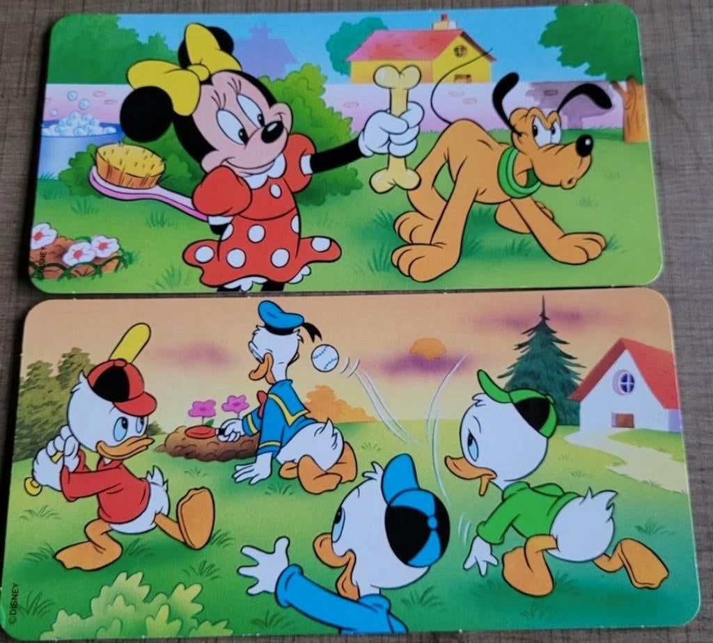 Minnie Mouse, Pluto, Donald Duck: 2 postkaarten (Nestlé), Ophalen of Verzenden, Donald Duck, Zo goed als nieuw, Papier, Kaart of Schrift
