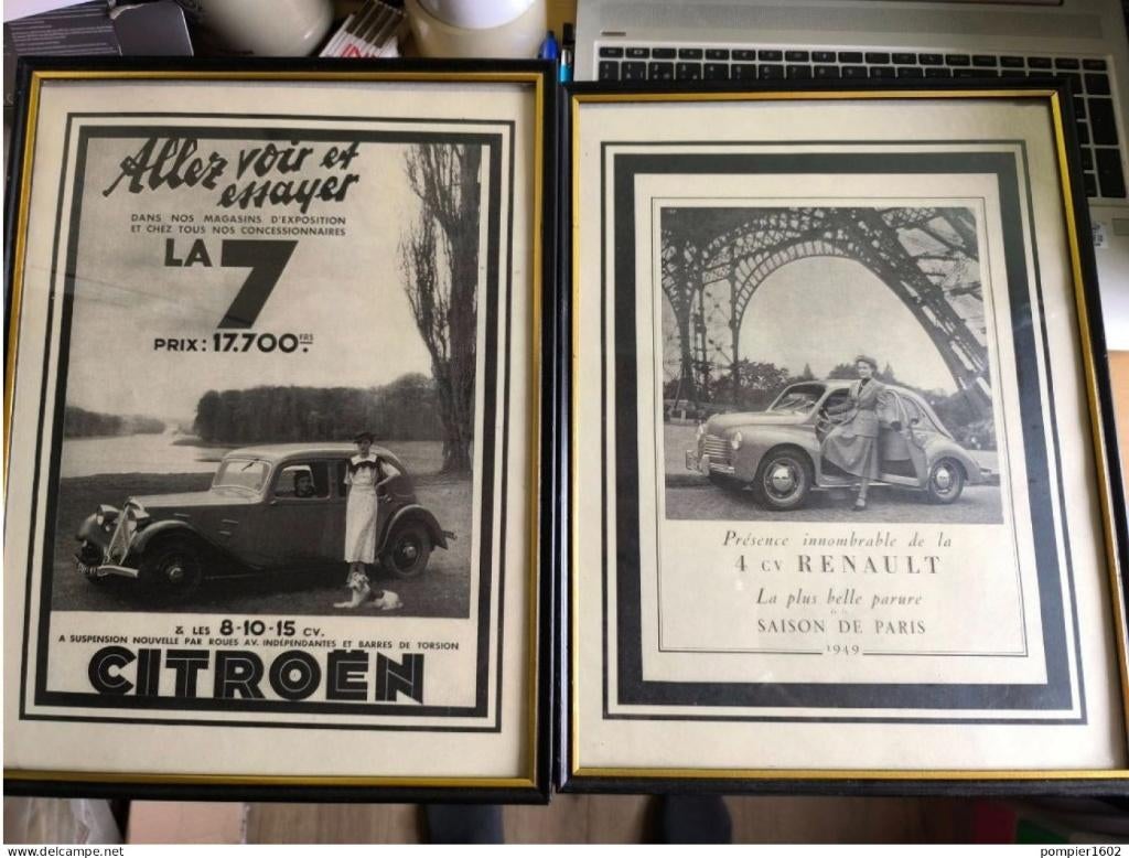 2 TRÈS BEAU CADRE  UNE CITROËN ET RENAULT 1949 40/30 CM, Divers, Enlèvement ou Envoi, Utilisé