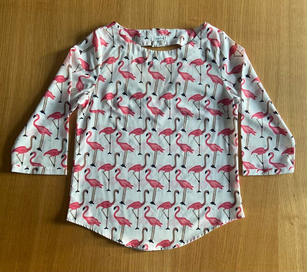 Bouse blanche Flamand rose à manches 3/4 - S - 8€, Rose