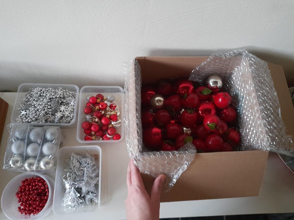Kerstversiering boom - set zilver + rood, Diversen, Kerst, Gebruikt, Ophalen