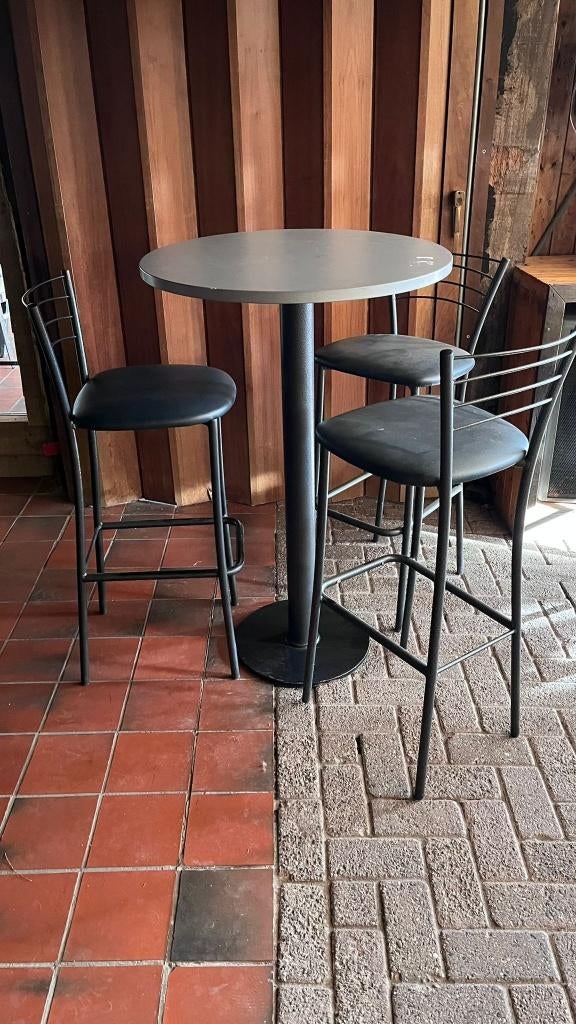 Statafel met 3 barkrukken zwart, Huis en Inrichting, Ophalen, Gebruikt