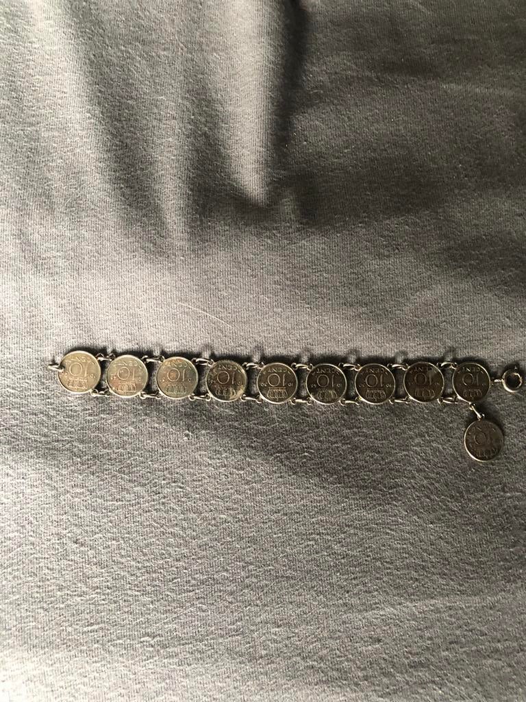 Zilveren armband munten 1948-1951 Nederland, Ophalen of Verzenden, Zo goed als nieuw