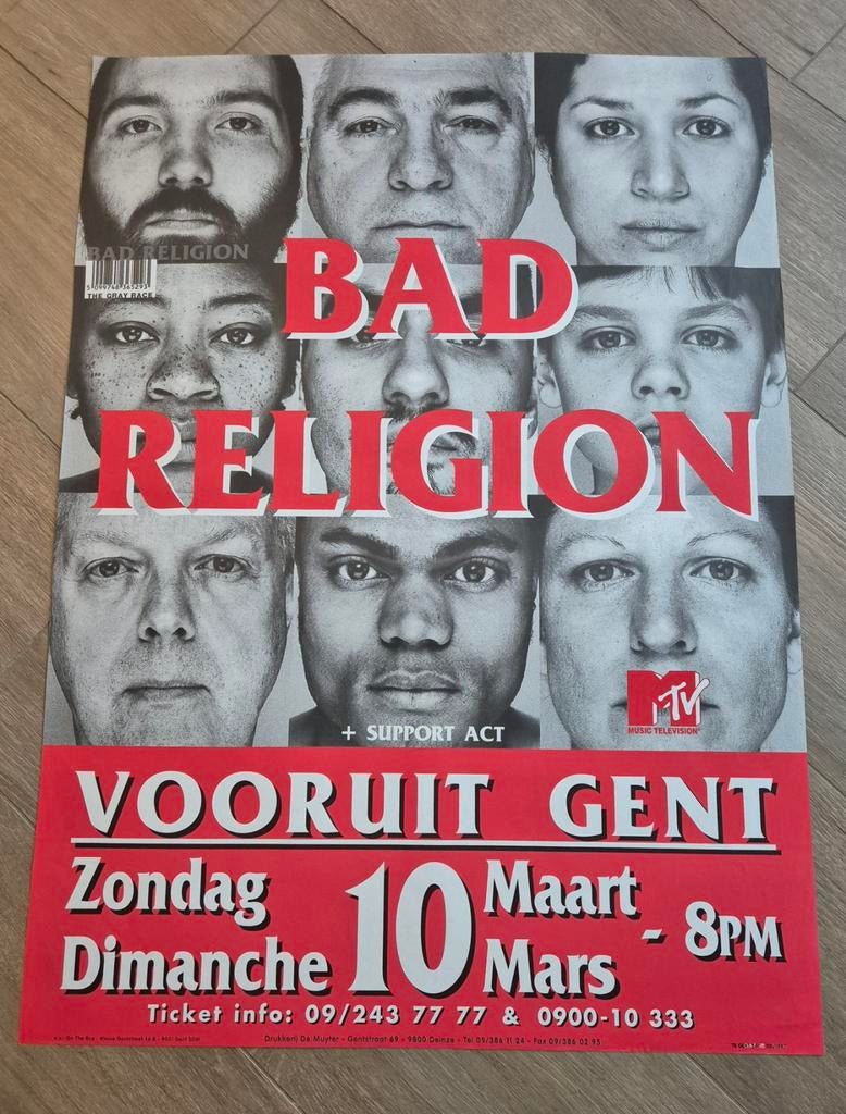 Concert poster Bad Religion -Vooruit Gent- zondag 10 maart, Verzamelen, Ophalen of Verzenden