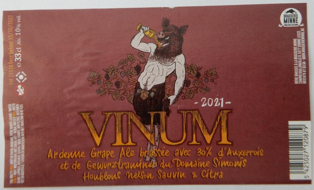 Etiquette de bière Vinum 2021 Brasserie Minne (7w3), Enlèvement ou Envoi, Utilisé