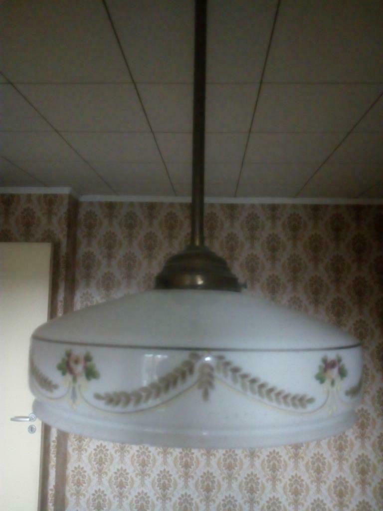 Lampe à suspension antique avec abat-jour en opaline VINTAGE, Enlèvement ou Envoi, Utilisé, Autres matériaux, Vintage