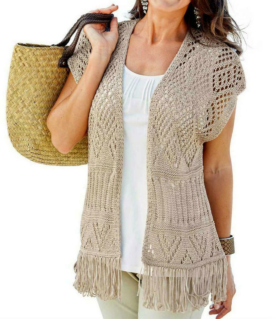 Gilet ouvert en maille crochet, Taille 38/40 (M), Enlèvement ou Envoi, Autres couleurs, Comme neuf