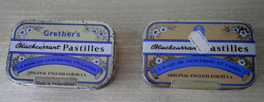 2 Anciennes boîtes " Blackcurrant Pastilles Grethers, Collections, Enlèvement ou Envoi, Utilisé, Autre, Autres marques